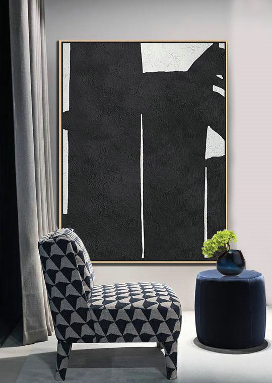 Extra Large Acrylic Painting On Canvas,Black And White Minimal Painting On Canvas - Handmade Acrylic Painting